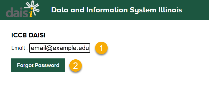 Forgot password page with example email