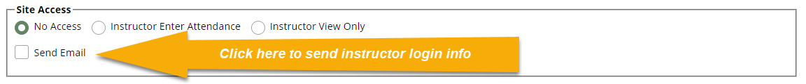 Site Access section of Instructor: Add/Edit Details page