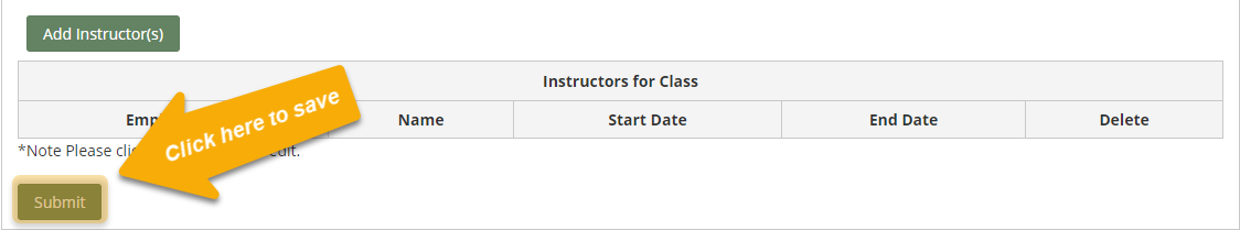 Bottom of "Class: Add/Edit Class" page with "Submit" button highlighted