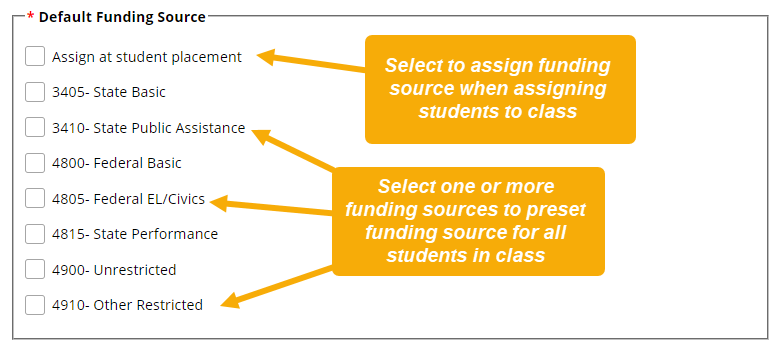 Default Funding Source section