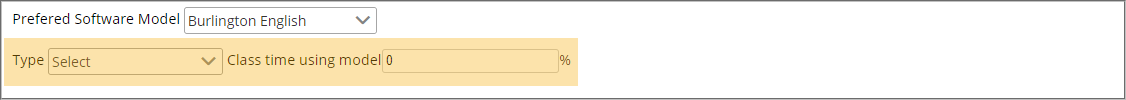 Preferred Software Model section with "Type" and "Class time using model" fields highlighted