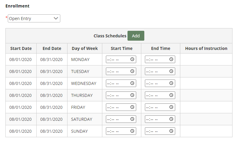 Class Schedules section