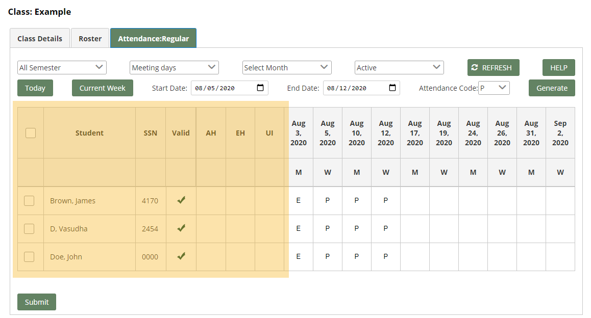 Regular Attendance Grid