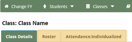 Class page with sub-menu options displayed: Class Details, Roster, and Attendance