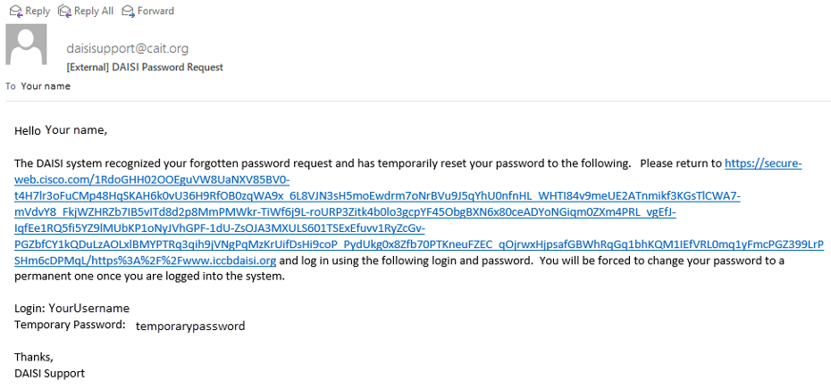 Password reset email