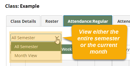 Class page with "All Semester" drop-down menu highlighted