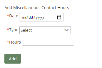 Miscellaneous Contact Hours section of Student: Class info page