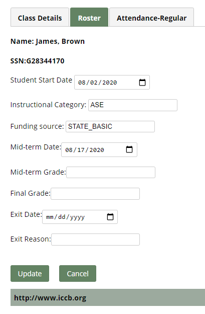 Student class information