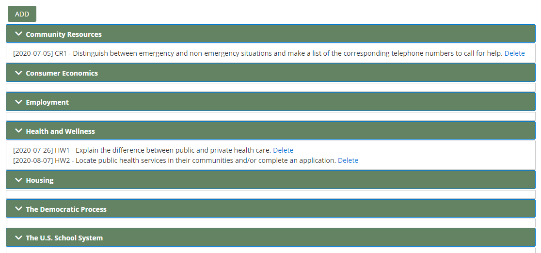 List of Competencies on IEL/CE page