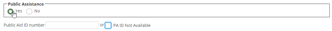 Public Assistance section of Student: Status page