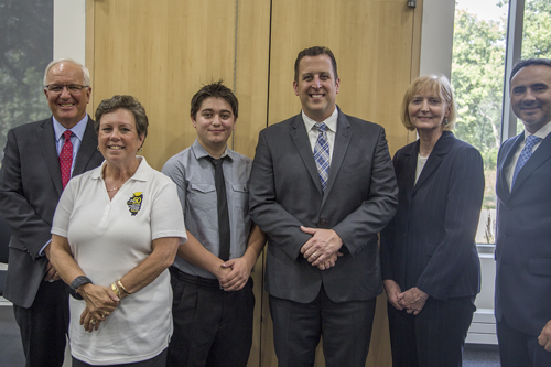 Pictured from left to right: State Senator Pat McGuire, 43rd District, Chair of the Senate Higher Education Committee; Dr. Karen Hunter Anderson, Executive Director of the Illinois Community College Board; Eric Wilhelmi, President of Student Government Association, Joliet Junior College; State Senator Michael Hastings, 19th District; Dr. Debra Daniels, President of Joliet Junior College; and Andrew Bollman, President of the Illinois Community College Trustees Association.