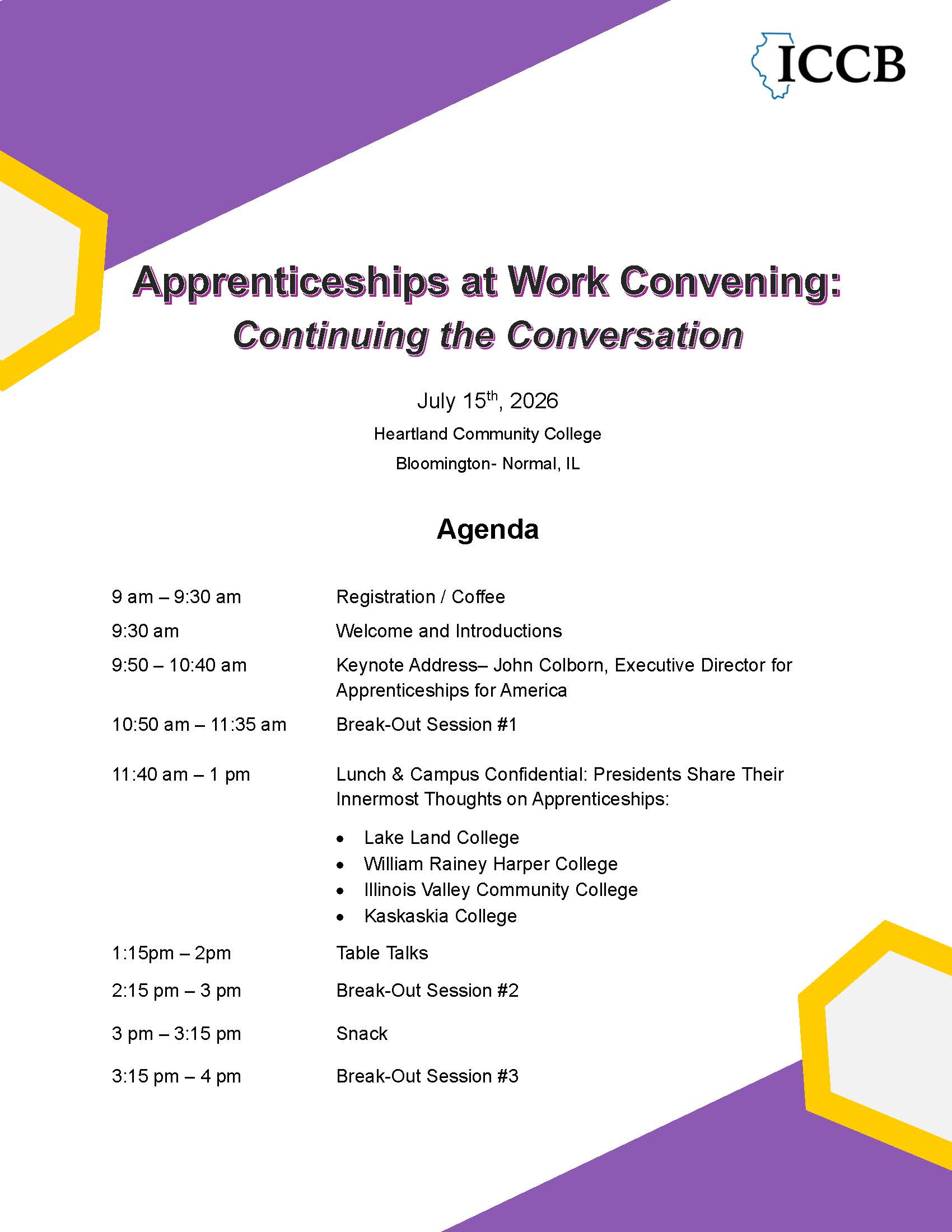 Agenda for Apprenticeships at Work. Scroll down for text based agenda.